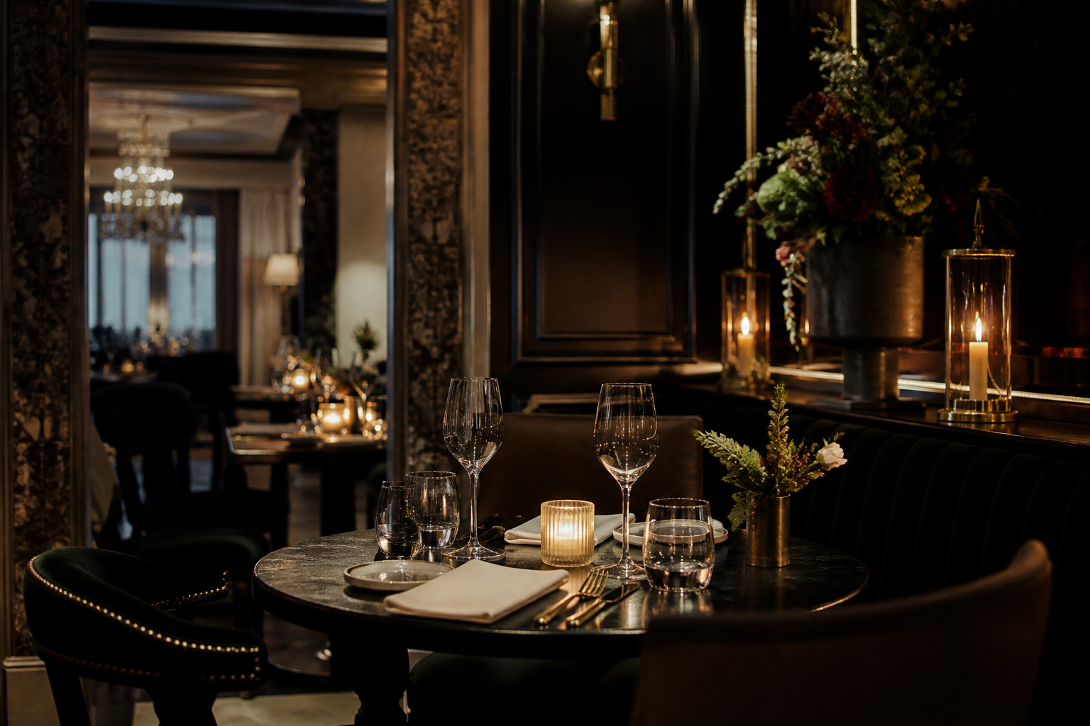 Fine dining table setting at Driftfenlodge